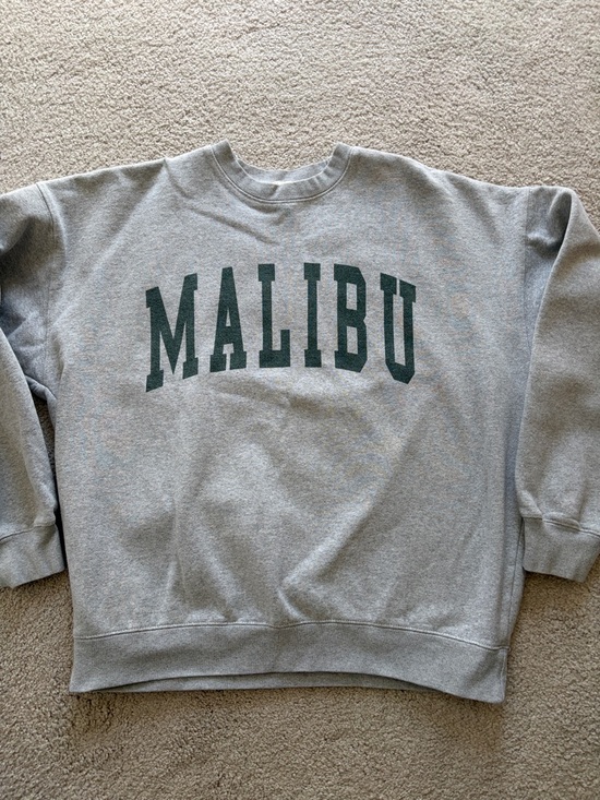 Brandy Melville Other - Brandy Melville Gray Crewneck with Dark Green "MALIBU" Lettering